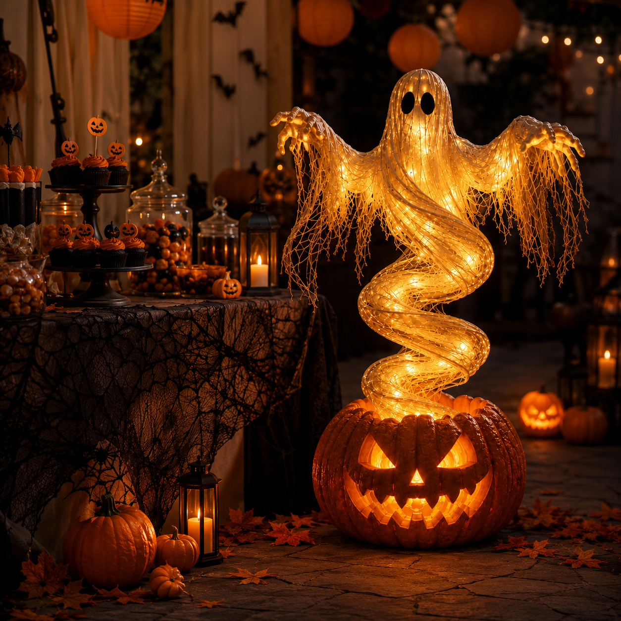 🎃 Halloween Swirling Ghost Pumpkin Light – LED Outdoor Yard Stake Decoration