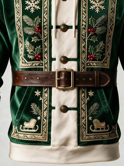 Christmas Vintage Santa Claus Suit Look Kangaroo-Pocket Hoodie Sweatshirt