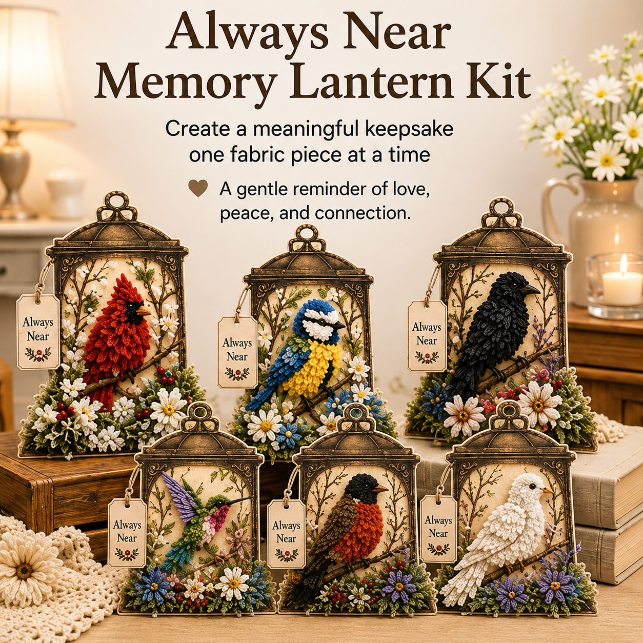 Always Near 3D Fabric Memory Lantern Kit - DIY Bird Poke Art Craft for Beginners