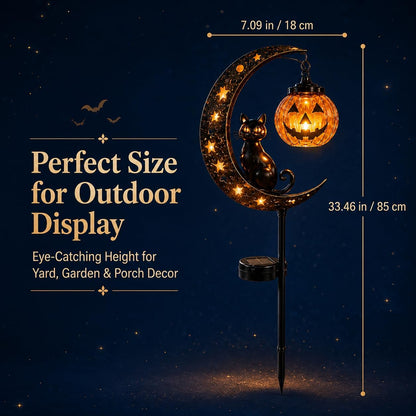 Halloween Solar Garden Stake Light - Black Cat & Pumpkin Moon Outdoor Yard Decor