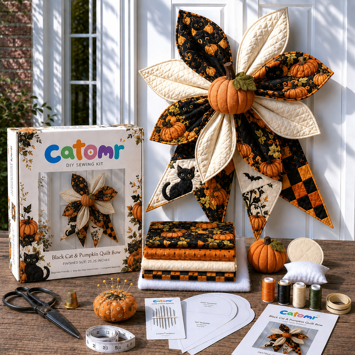 DIY Patriotic Patchwork Bow Sewing Kit – Quilted American Flag Door Hanging Craft