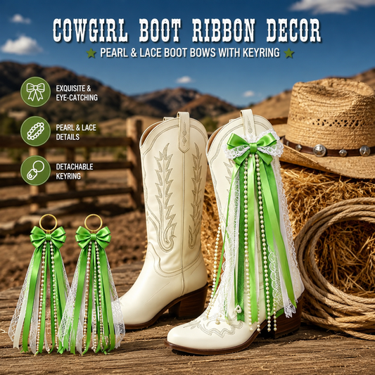 Pair of Pearl and Lace Bows for Cowboy Boots – Detachable Western Boot Accessories for Women