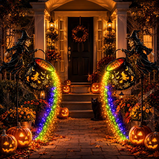 Halloween Witch Cauldron Garden Stake Lights – Magical Color-Flow Outdoor Yard Decorations