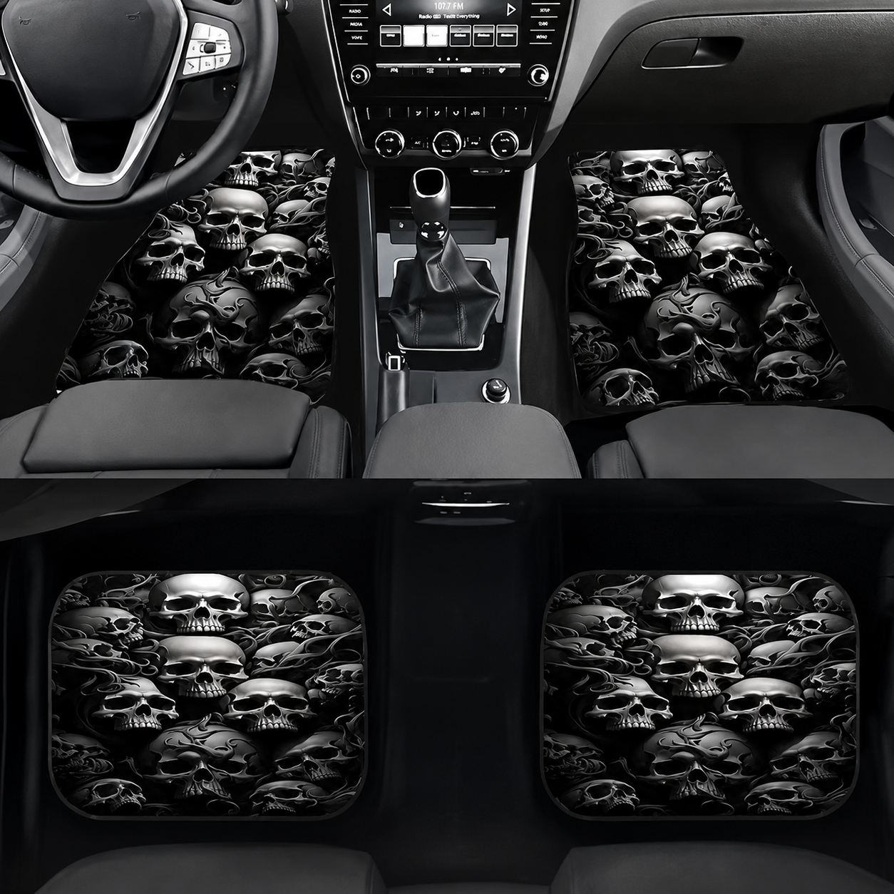 Gothic Purple Skull Car Floor Mats – 4-Piece Universal Vehicle Mat Set