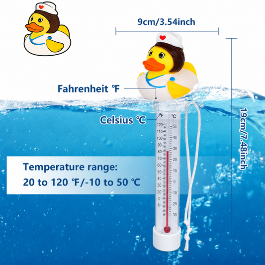 Fun Floating Duck-Shaped Pool Thermometer—Suitable for Pools, Spas, and Hot Tubs; Easy-to-Read Display; Halloween Gift