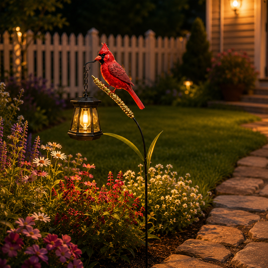 Solar Bird Garden Stake Light - Cardinal, Hummingbird & Kingfisher Outdoor Yard Decor