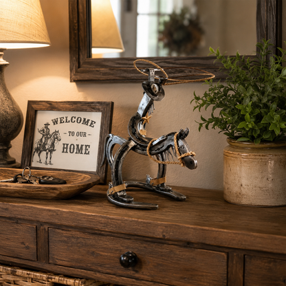 Western Metal Cowboy Riding Horse Sculpture – Rustic Ranch Home & Office Decor