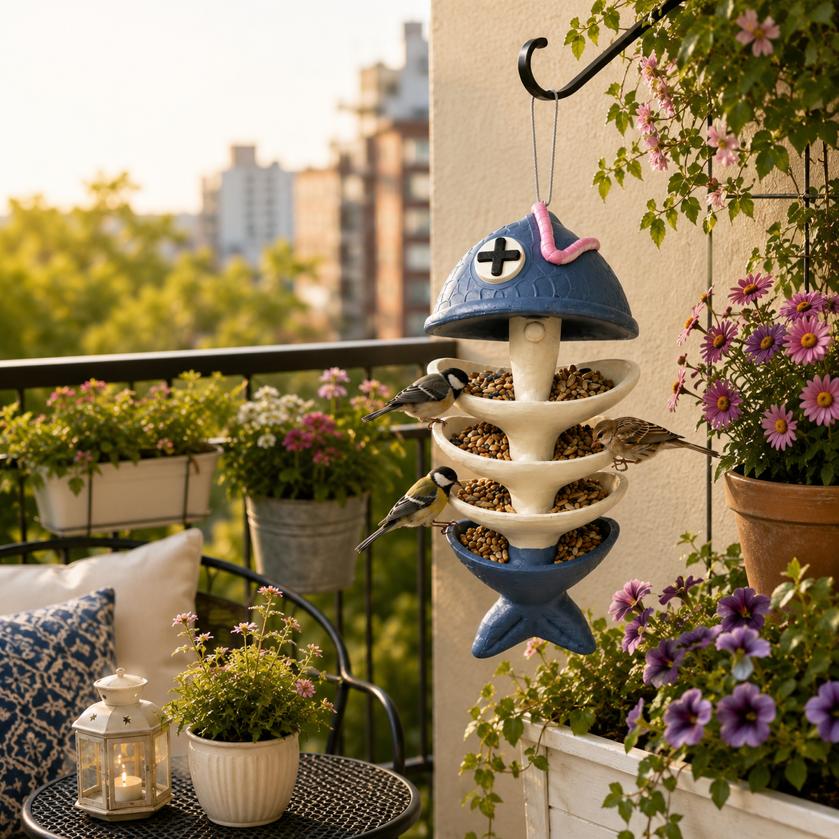 Fishbone Hanging Bird Feeder - Whimsical Outdoor Garden Decor for Bird Lovers