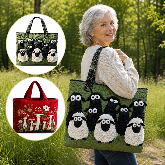 Vintage Quilted Tote Bag For Women - Large Capacity Embroidered Shoulder Bag | Cute Animal & Nature Collection