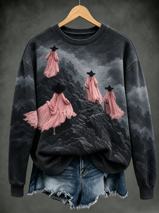 Women's Mysterious Witch Print Crewneck Sweatshirt