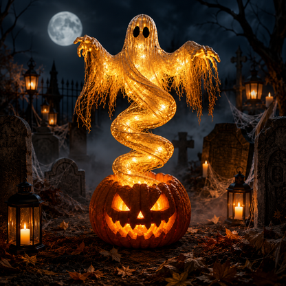 🎃 Halloween Swirling Ghost Pumpkin Light – LED Outdoor Yard Stake Decoration