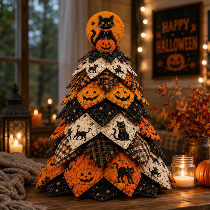 DIY Gothic Halloween Quilted Fabric Tree Kit – Layered Rose & Skull Tabletop Decoration