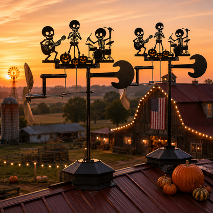 Halloween Skeleton Band Kinetic Wind Spinner - Metal Outdoor Garden Stake Decoration