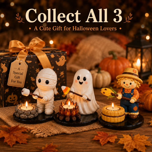 Halloween Campfire Tealight Holder Collection - Cute Ghost, Mummy & Scarecrow Tabletop Decor