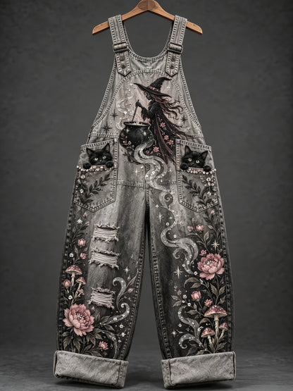 Women's Pink Witch‑Print Overalls