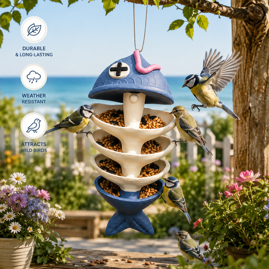 Fishbone Hanging Bird Feeder - Whimsical Outdoor Garden Decor for Bird Lovers