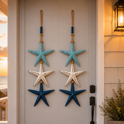 Lighted Coastal Starfish Door Hanger - Nautical Beach House Porch Decor