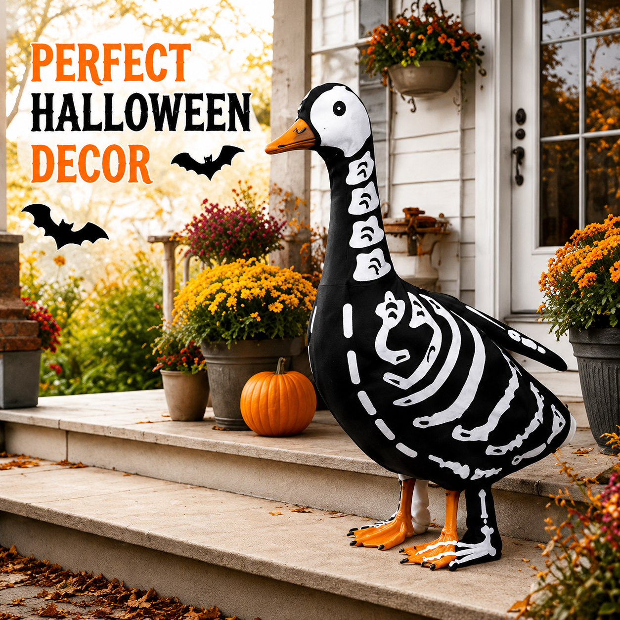 Halloween Porch Goose Outfit - Spooky Outdoor Yard Decor For Front Porch & Garden