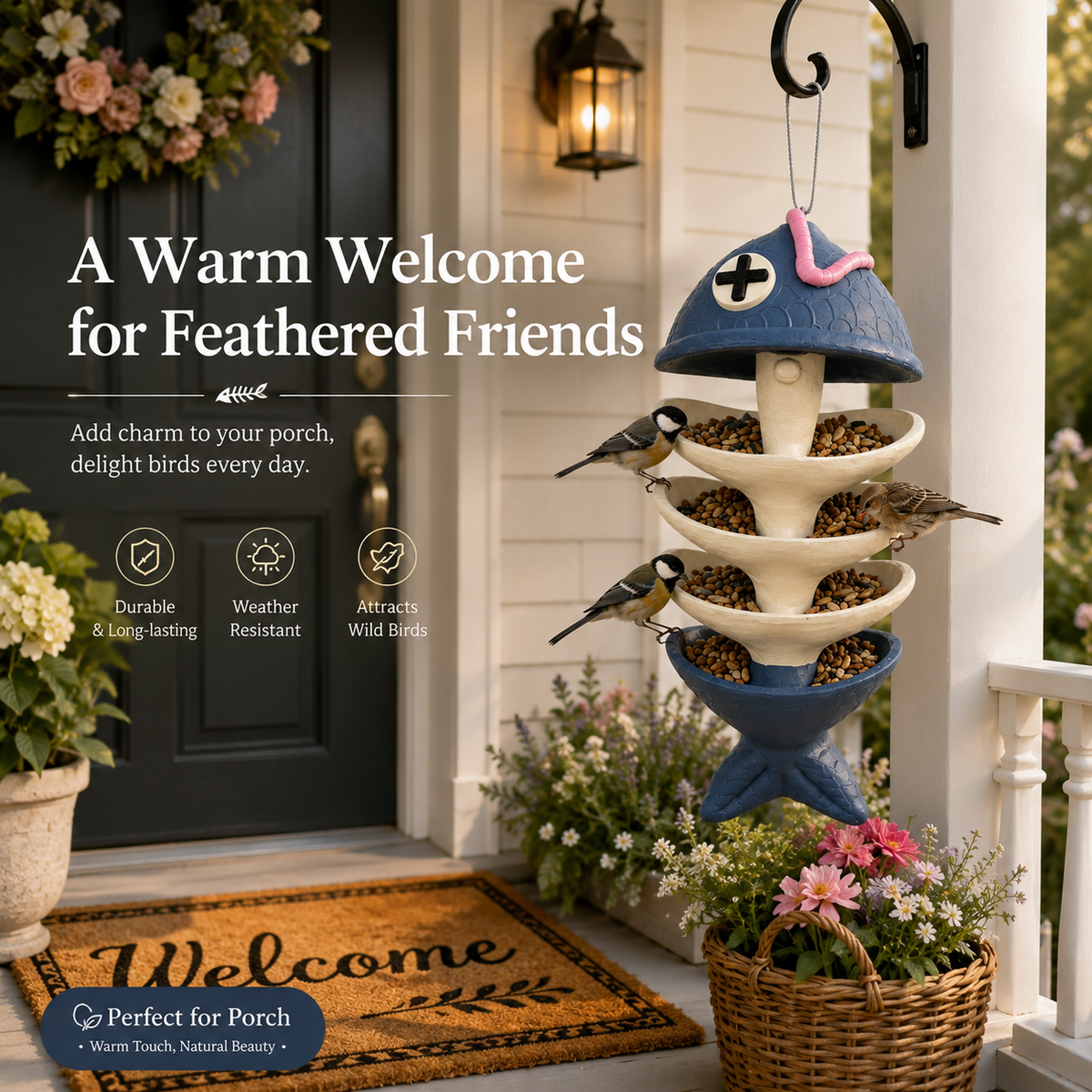 Fishbone Hanging Bird Feeder - Whimsical Outdoor Garden Decor for Bird Lovers