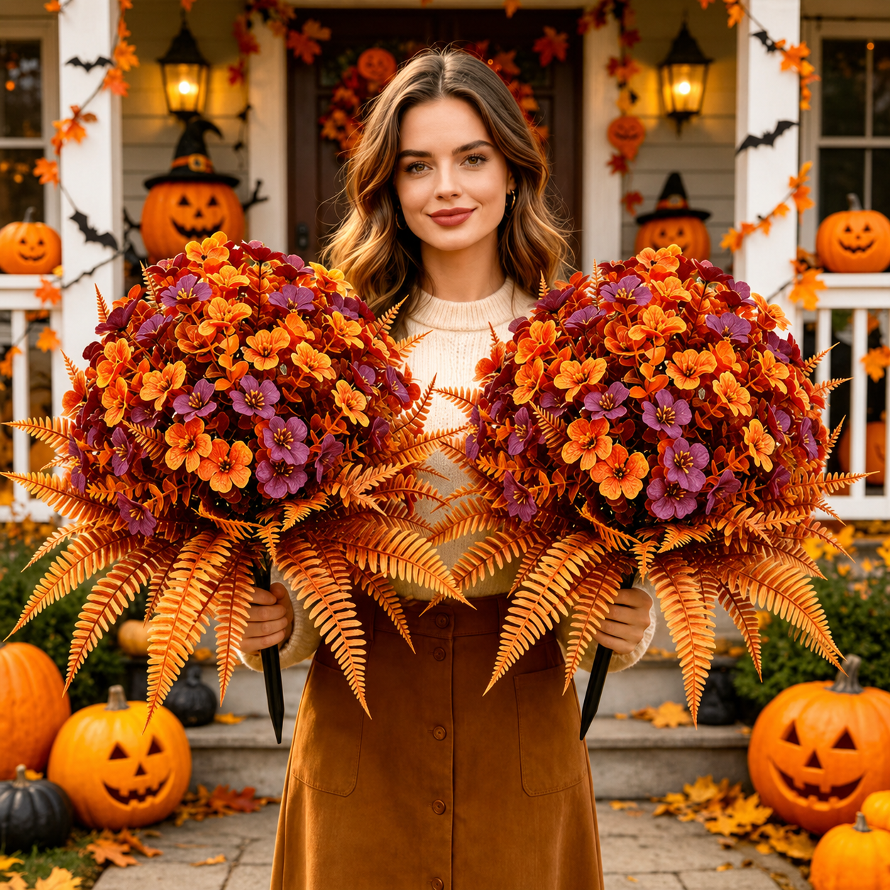 Reusable Artificial Fall Flower Ground Stakes – UV-Resistant Outdoor Garden & Porch Decor
