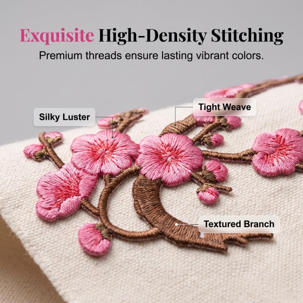 Cherry Blossom Embroidered Patch – Floral Iron-On Decoration for T-Shirts, Jackets & Bags