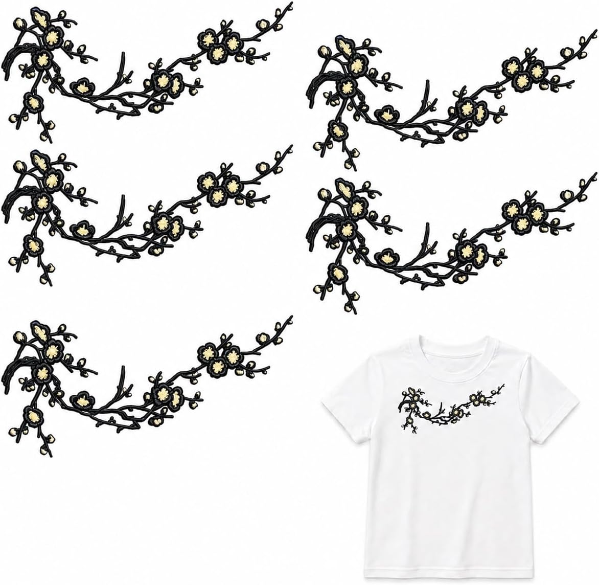 Cherry Blossom Embroidered Patch – Floral Iron-On Decoration for T-Shirts, Jackets & Bags