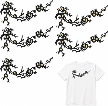 Cherry Blossom Embroidered Patch – Floral Iron-On Decoration for T-Shirts, Jackets & Bags
