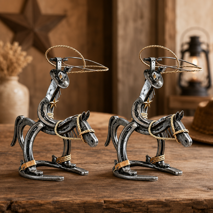Western Metal Cowboy Riding Horse Sculpture – Rustic Ranch Home & Office Decor