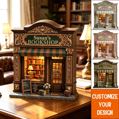 Custom Wooden Bookshop Decor - Personalized Bookstore Name Desk Decor For Home Library