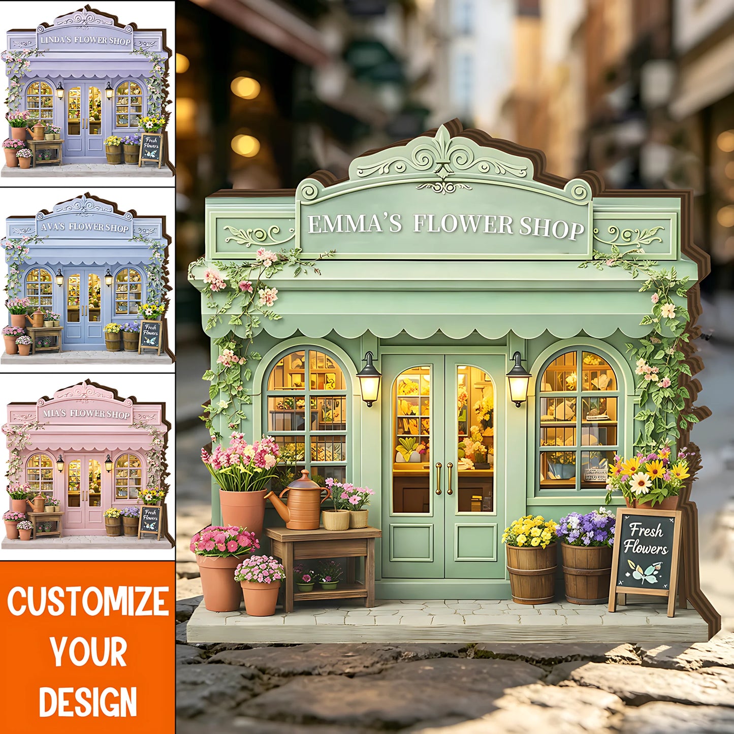 Custom Flower Shop Decor - Personalized Floral Shop Name Wooden Plaque