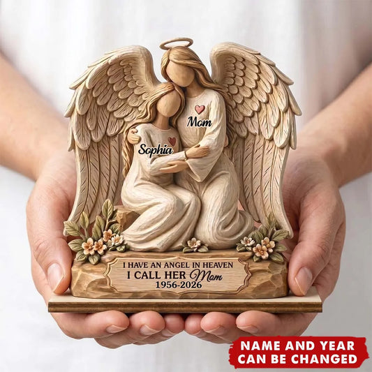Custom Wooden Mom Memorial Plaque - Personalized Loss Of Mom Gift - I Have An Angel In Heaven