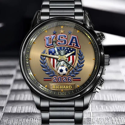 Personalized Soccer Heritage Watch – Custom Name National Pride Timepiece With Country Crest & Flag