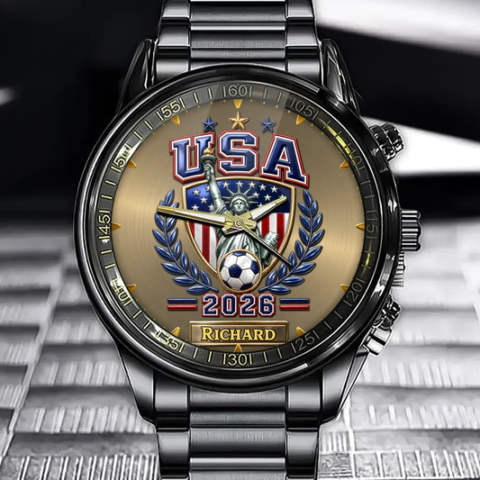 Personalized Soccer Heritage Watch – Custom Name National Pride Timepiece With Country Crest & Flag