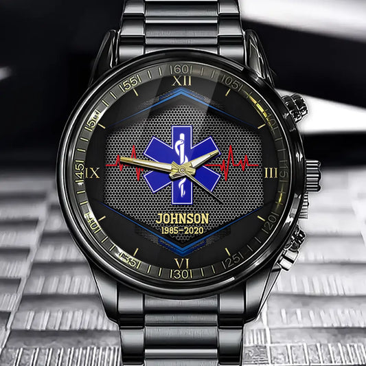 Custom First Responder Watch - Personalized EMS, EMT, Firefighter & Police Logo Gift With Name