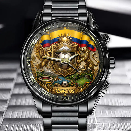 Custom Colombia Soccer Watch - Personalized Colombian Pride Football Gift With Name