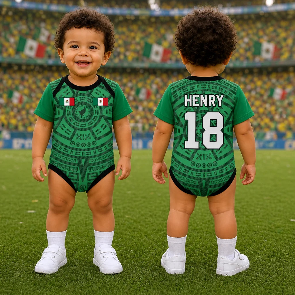 Custom Mexico World Football Baby Jersey Bodysuit - Personalized Baby Shower, Gender Reveal Gifts For New Moms, New Dads, Football Lovers - The Team's Youngest MVP
