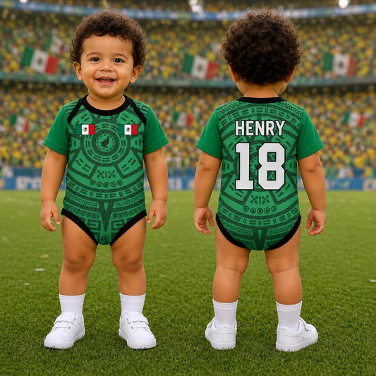Custom Mexico World Football Baby Jersey Bodysuit - Personalized Baby Shower, Gender Reveal Gifts For New Moms, New Dads, Football Lovers - The Team's Youngest MVP