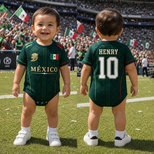 Custom Baby Soccer Jersey Bodysuit - Personalized Name & Number Baby Shower Gift For New Parents, Soccer Fans