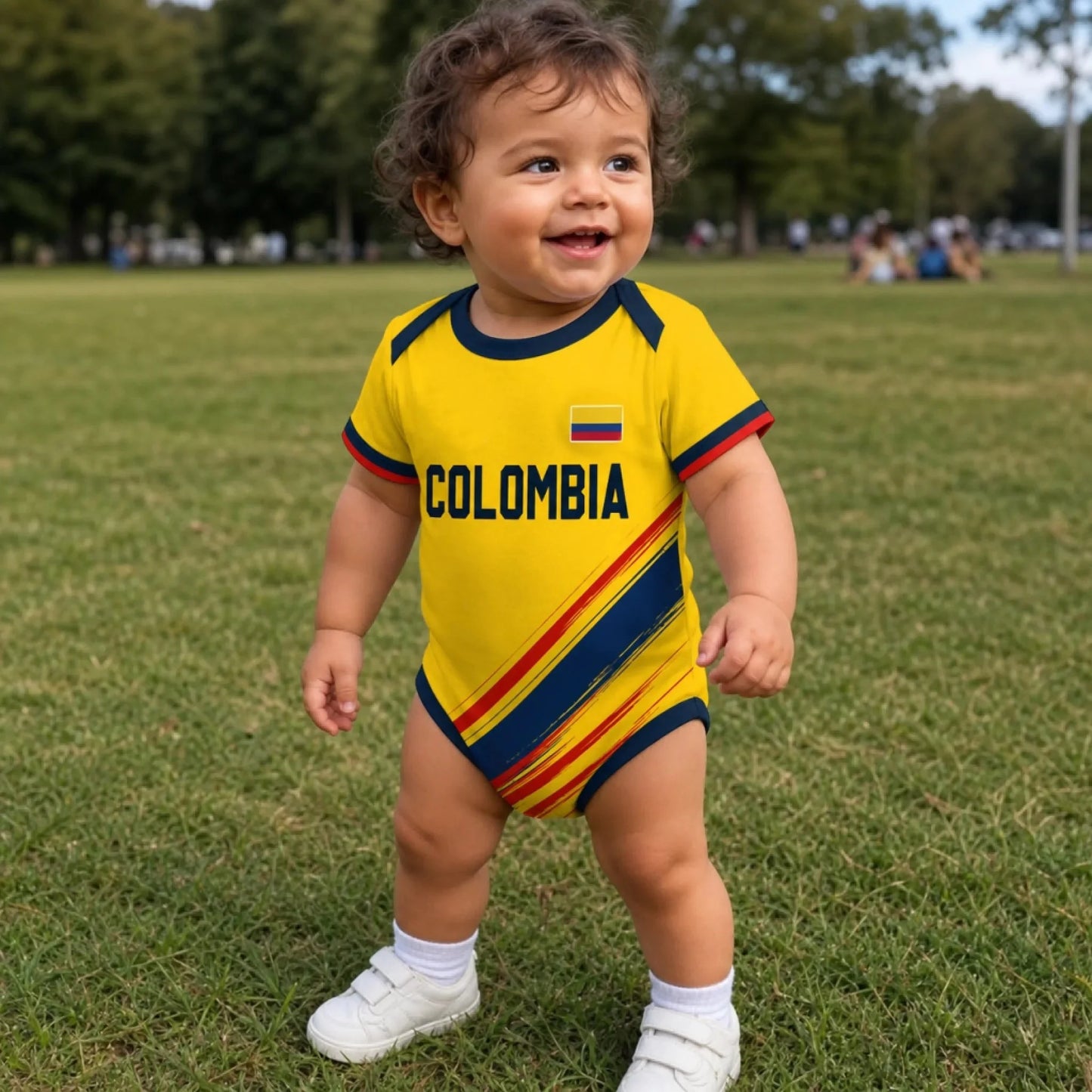 Custom Colombia World Football Baby Jersey Bodysuit - Personalized Baby Shower, Gender Reveal Gifts For New Moms, New Dads, Football Lovers - Born To Cheer For Team Colombia