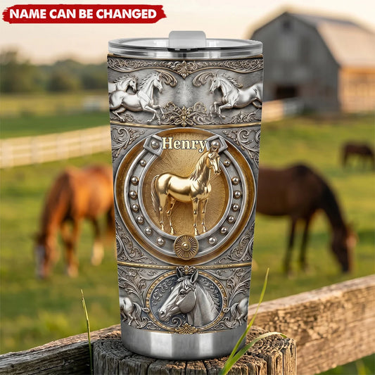 Custom Western Horse Tumbler - Personalized Name Cowboy Style Gift