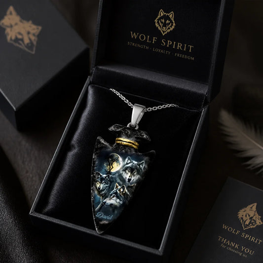 Custom Wolf Arrowhead Necklace - Personalized Gifts For Wolf Lovers, Men & Women - Spirit Of The Wild