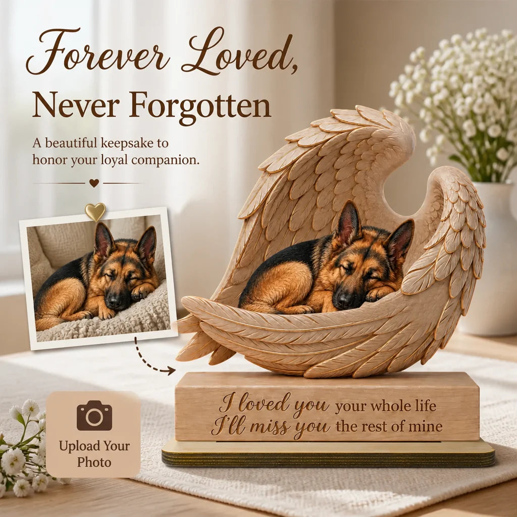 Custom Pet Loss Wooden Plaque - Personalized Pet Photo Angel Wings Memorial Gift