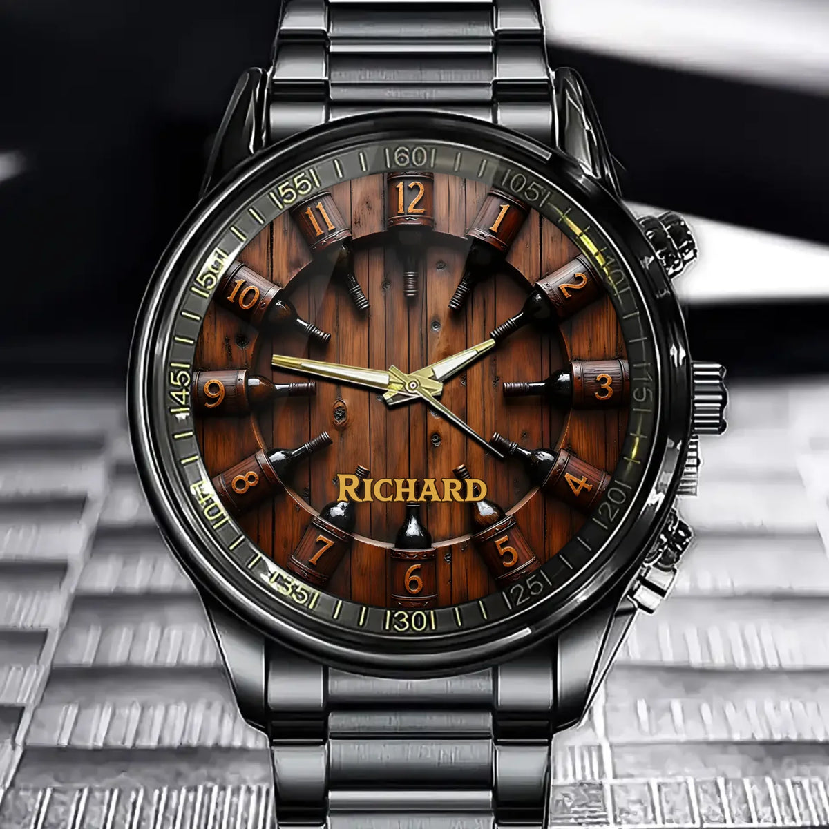 Custom Whiskey Barrel Watch - Personalized Name Gift For Dad, Husband or Grandpa