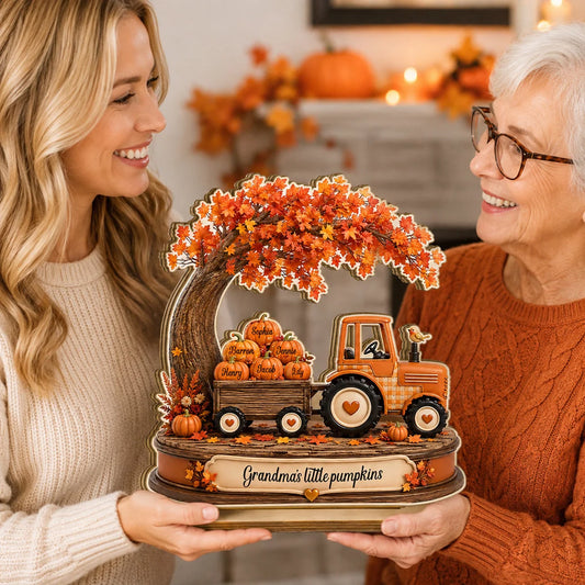 Custom Wooden Pumpkin Tractor Plaque - Personalized Fall Gifts For Grandma - Grandma’s Little Pumpkins