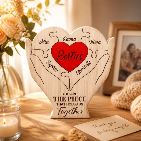 Custom Besties Heart Wooden Puzzle - Personalized Names Friendship Gift For Her