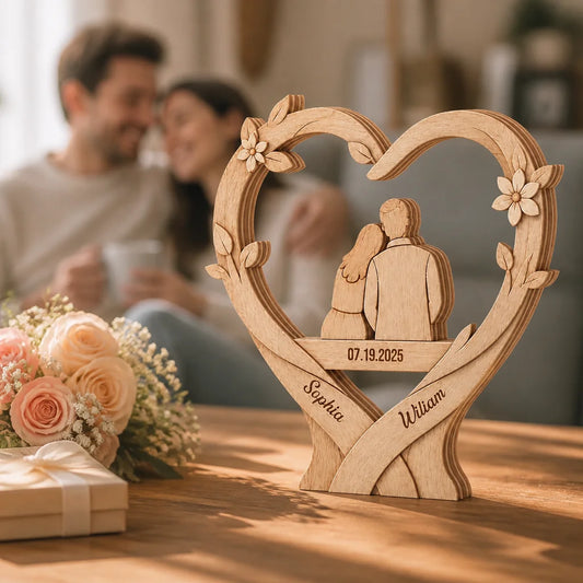 Custom Romantic Heart Wooden Plaque - Personalized Couple Names Tabletop Decor