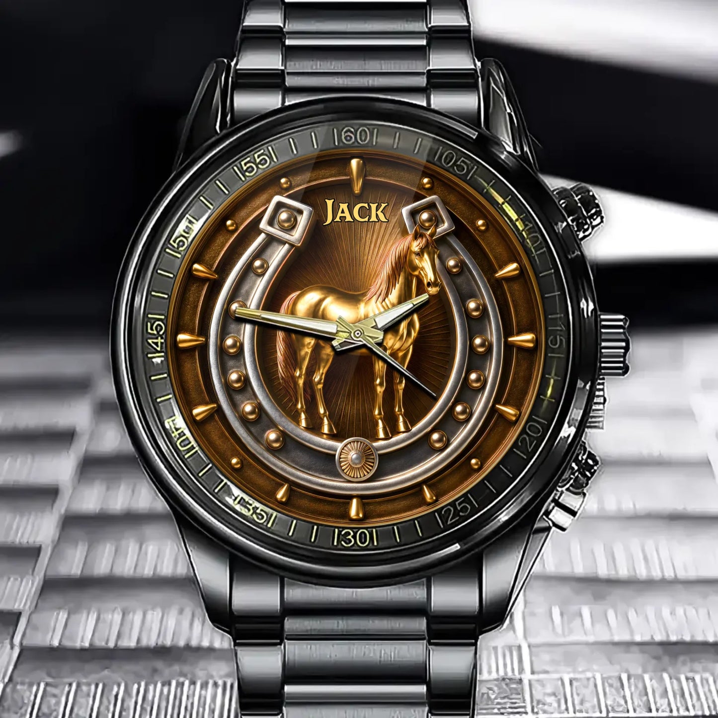 Custom Horse & Horseshoe Watch - Personalized Lucky Gift For Horse Lovers