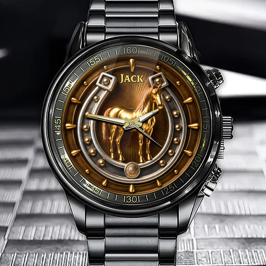 Custom Horse & Horseshoe Watch - Personalized Lucky Gift For Horse Lovers