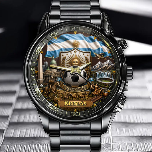 Custom Argentina Soccer Watch - Personalized Name Argentina Pride Gift For Soccer Fans