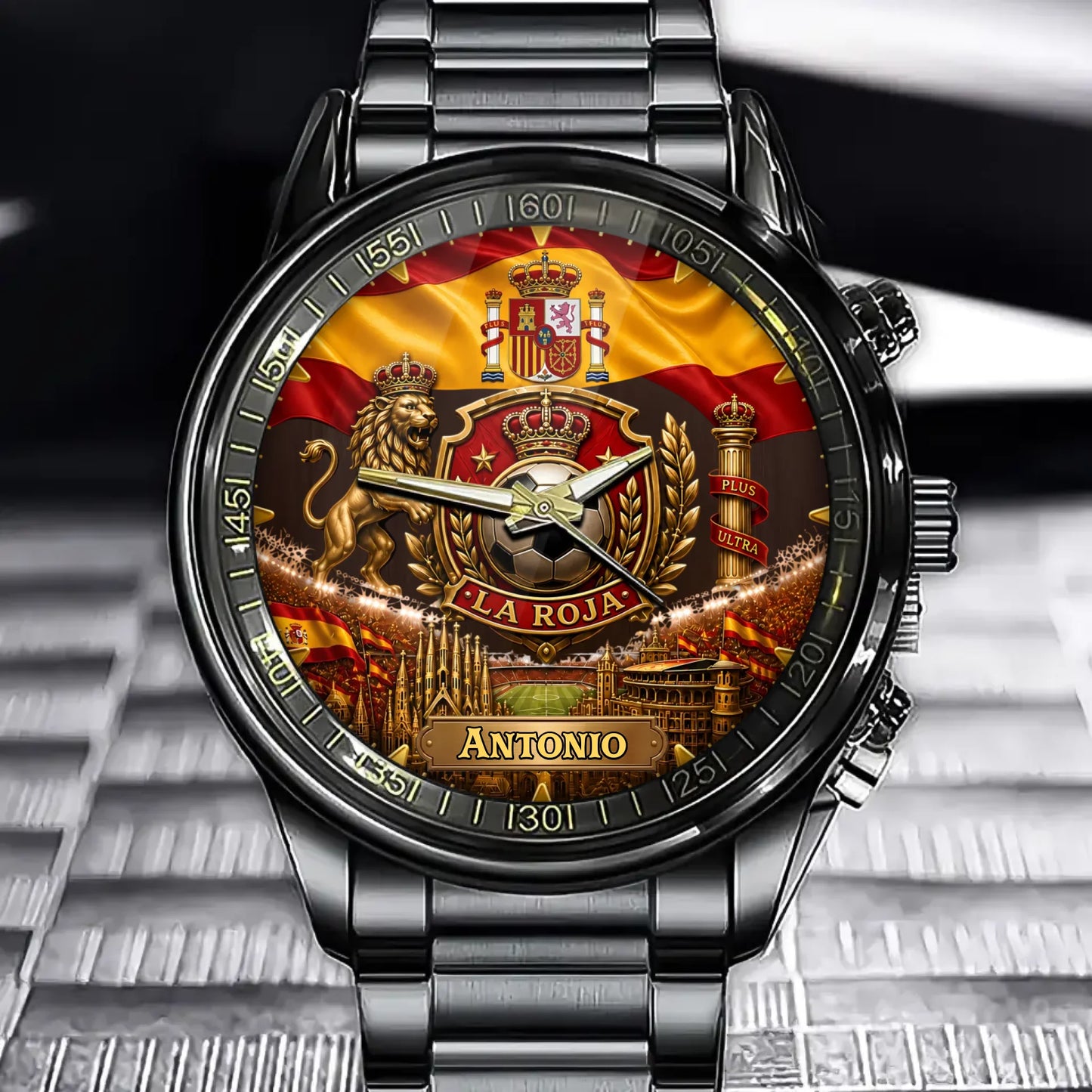 Custom Spain Football Watch - Personalized Name Spanish Pride Gift For Soccer Fans